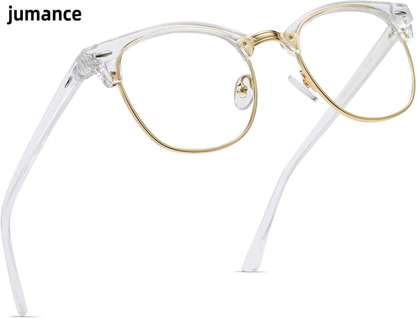 jumance Blue Light Blocking Glasses Vintage Half Frame UV Clear Lens Anti Eyestrain Computer Gaming Glasses for Women Men